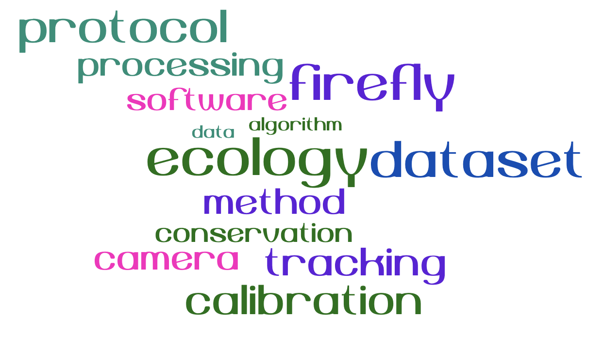 Wordcloud of my work in creating a dataset of firefly flash patterns