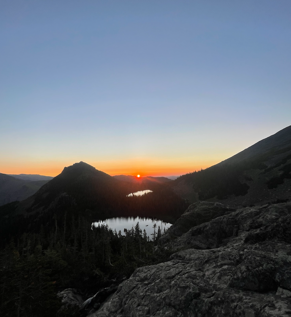 Sunrise behind us over Lake Helene